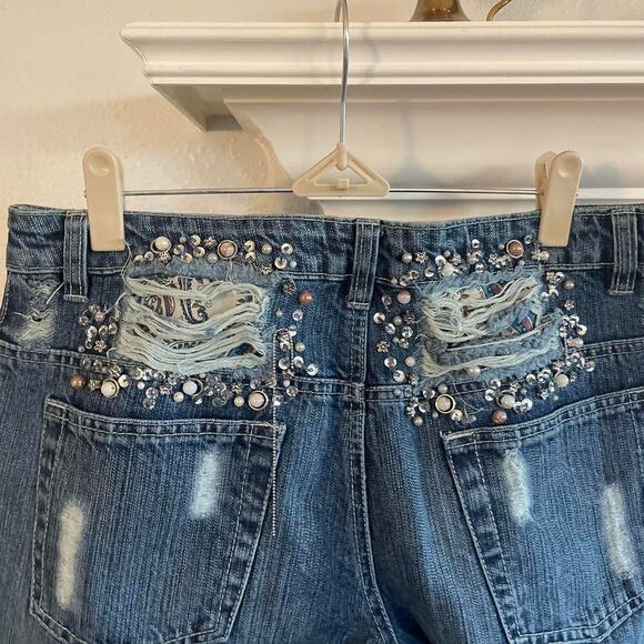 2000s Intricate Beaded Ripped Jeans - Picture 7 of 8